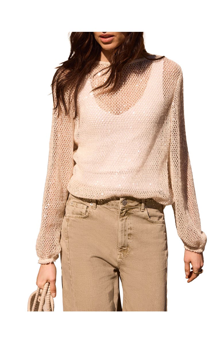 MINT VELVET Sequin Layered Balloon Top, Main, color, Neutral