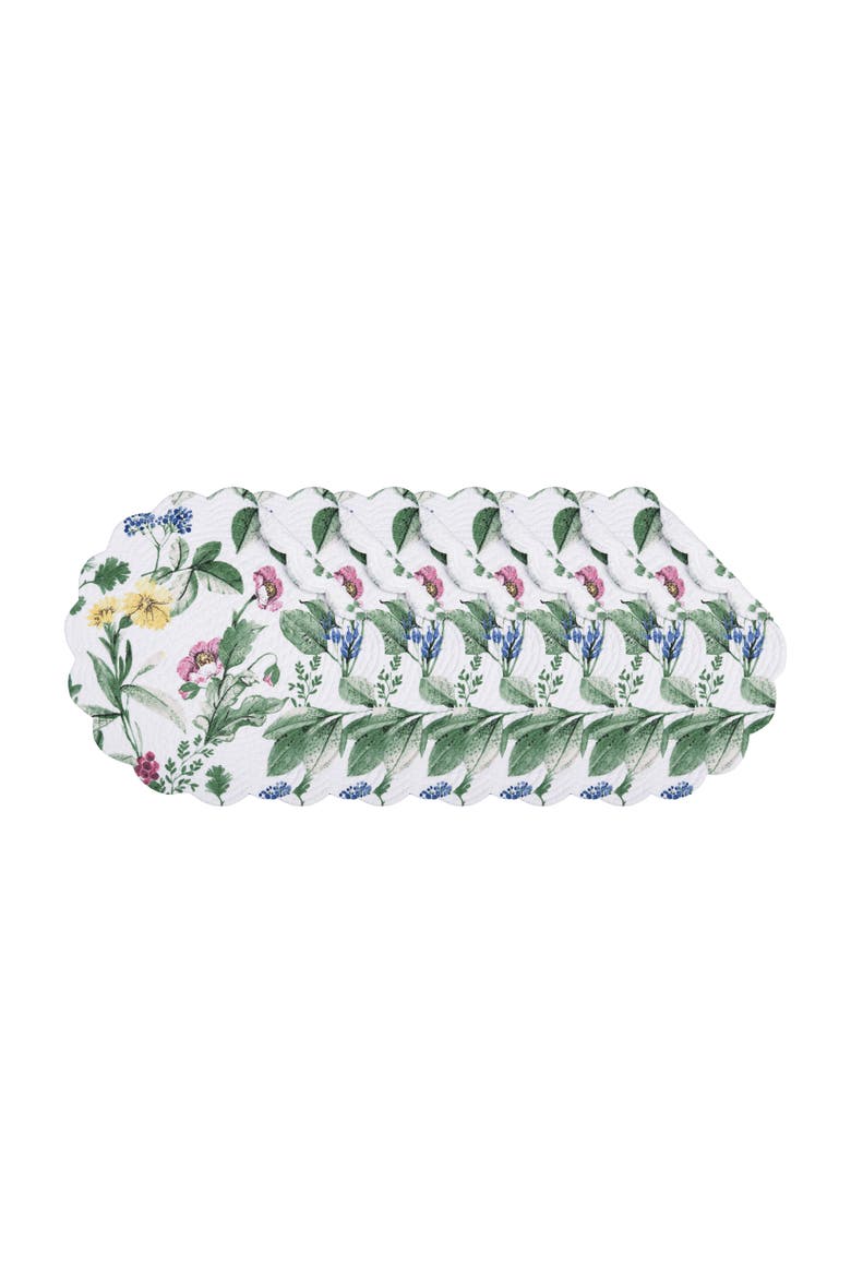 Marcy Blooms Round 100% Cotton Spring Set of 6 Placemats 17", Main, color, Green