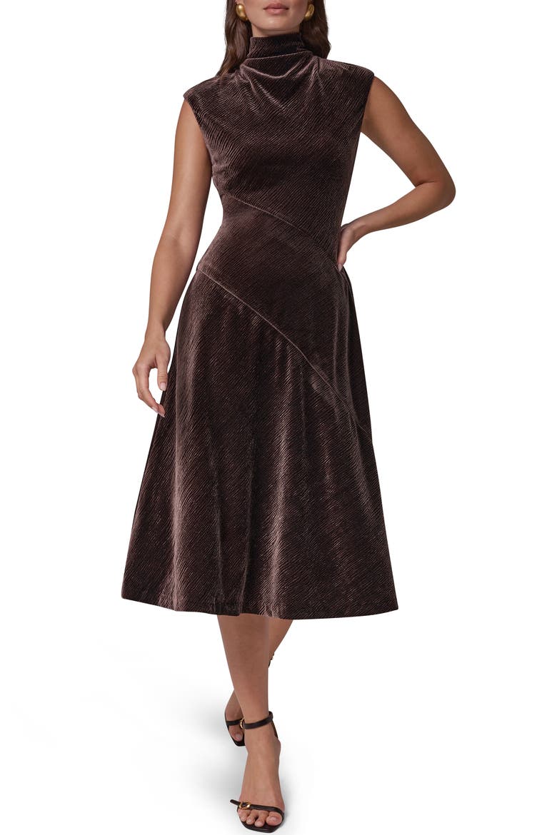 Metallic Plissè Midi Dress, Main, color, ESPRESSO