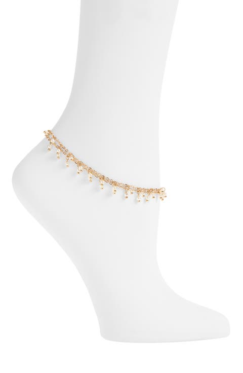 Dual Strand Faux Pearl Drop Layered Anklet