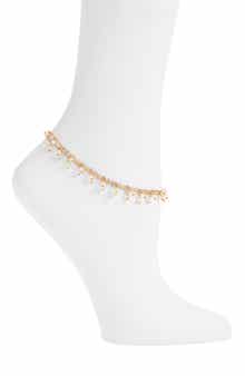 Nordstrom Dual Strand Faux Pearl Drop Layered Anklet