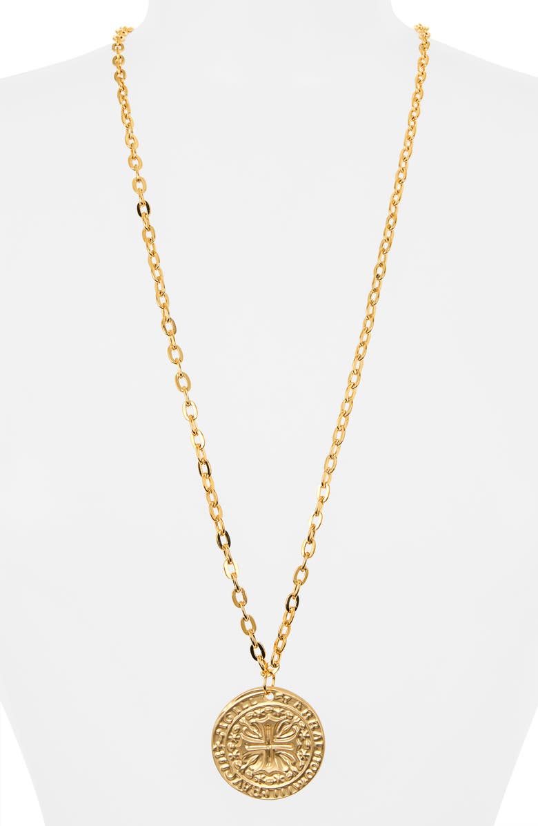 Kenneth Jay Lane Cross Coin Pendant Necklace, Alternate, color, Polished Gold
