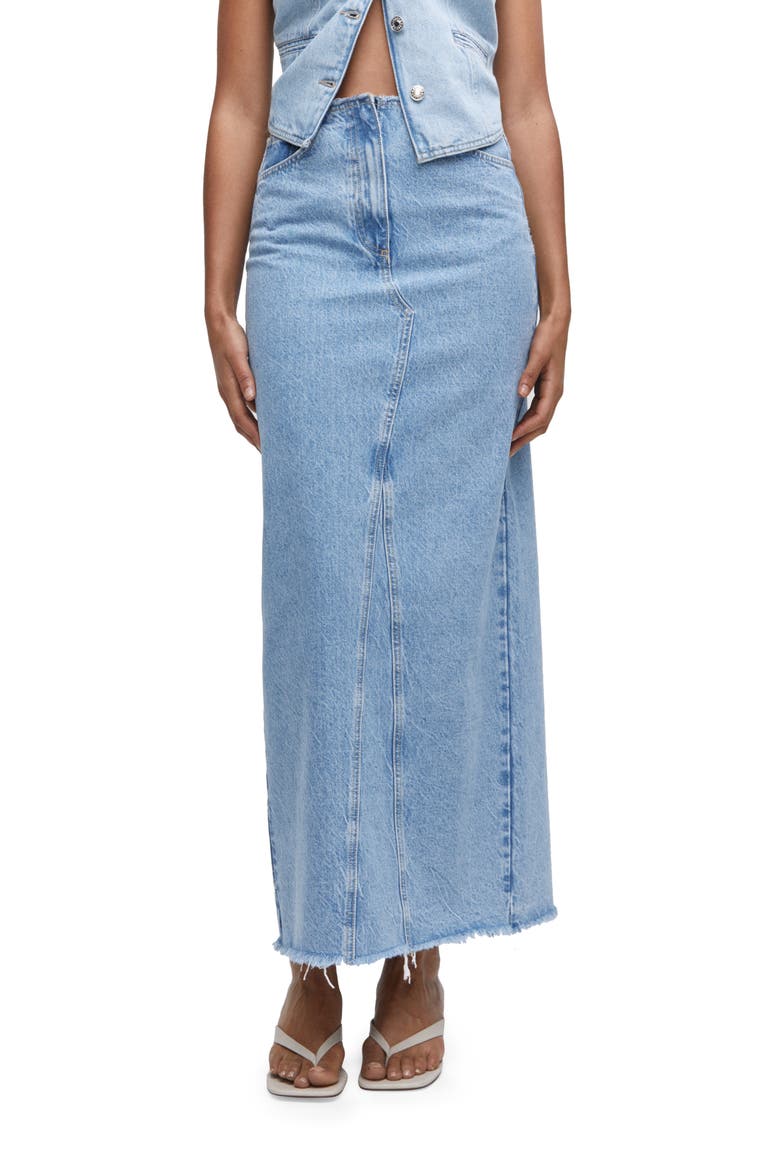 Raw Hem Denim Maxi Skirt, Main, color, MEDIUM BLUE