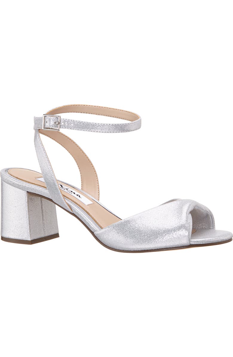 Nina Nigella Glitter Ankle Wrap Sandal, Main, color, Silver