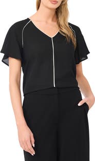 Vince Camuto Piped Flutter Sleeve Top