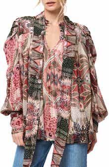 CIEBON Lynn Metallic Stripe Tie-Neck Top