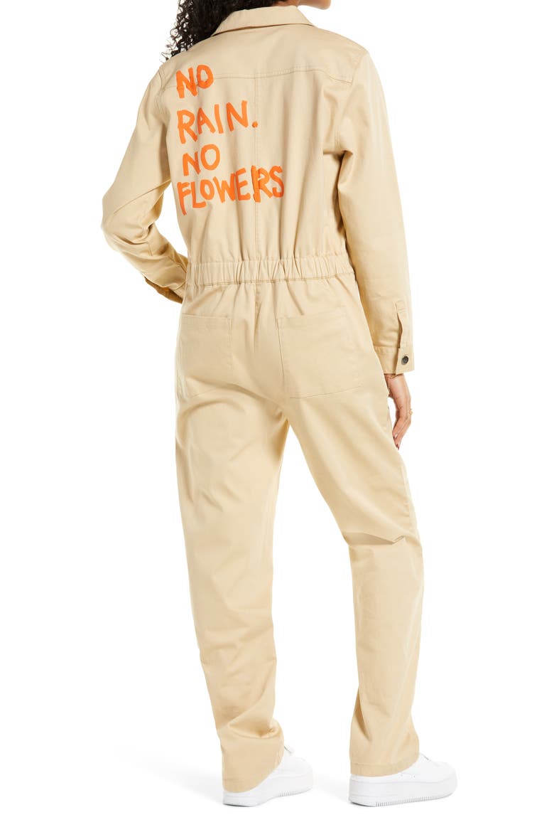 Cristina Martinez Long Sleeve Stretch Cotton Jumpsuit, Alternate, color, BEIGE FLOWER POP- NO RAIN