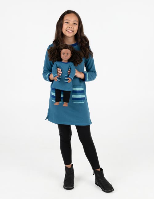 Leveret Girls Sweatshirt Dress With Matching Doll Dress In Blue