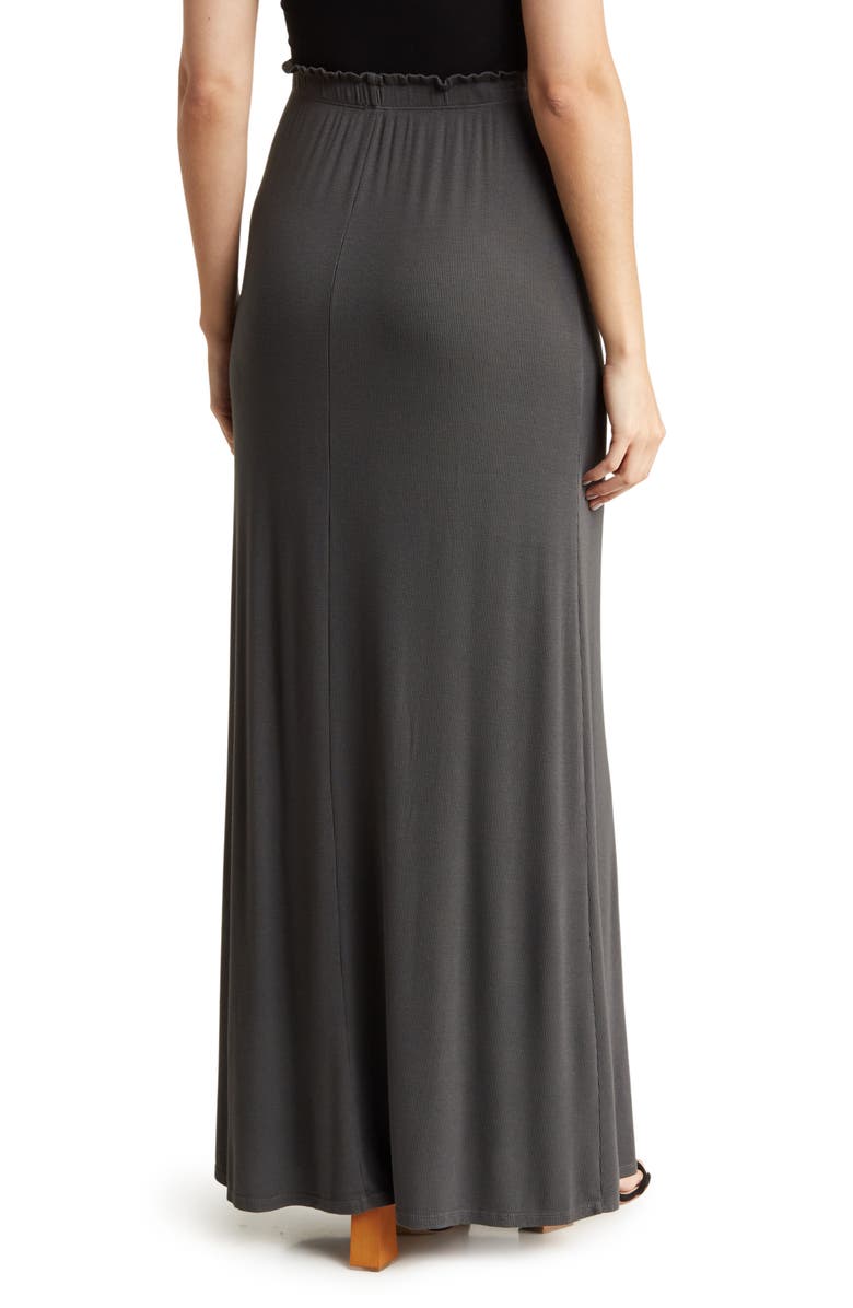 GO COUTURE One Slit Ruffle Maxi Skirt, Alternate, color, Black