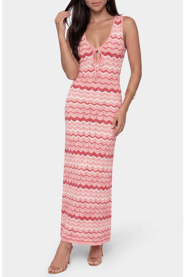 Striped Crochet V-Neck Maxi Dress, Main, color, PINK/ WHITE
