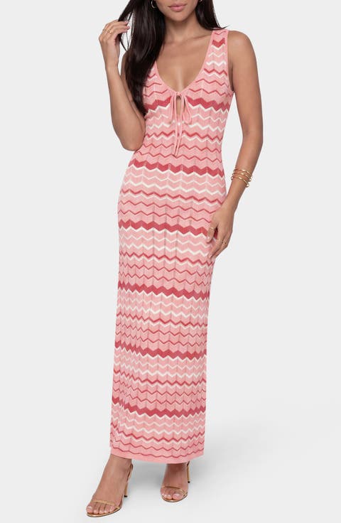 Striped Crochet V-Neck Maxi Dress