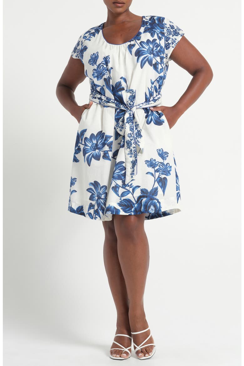Nevara Floral Print Poplin Dress, Main, color, AZURE FLORA
