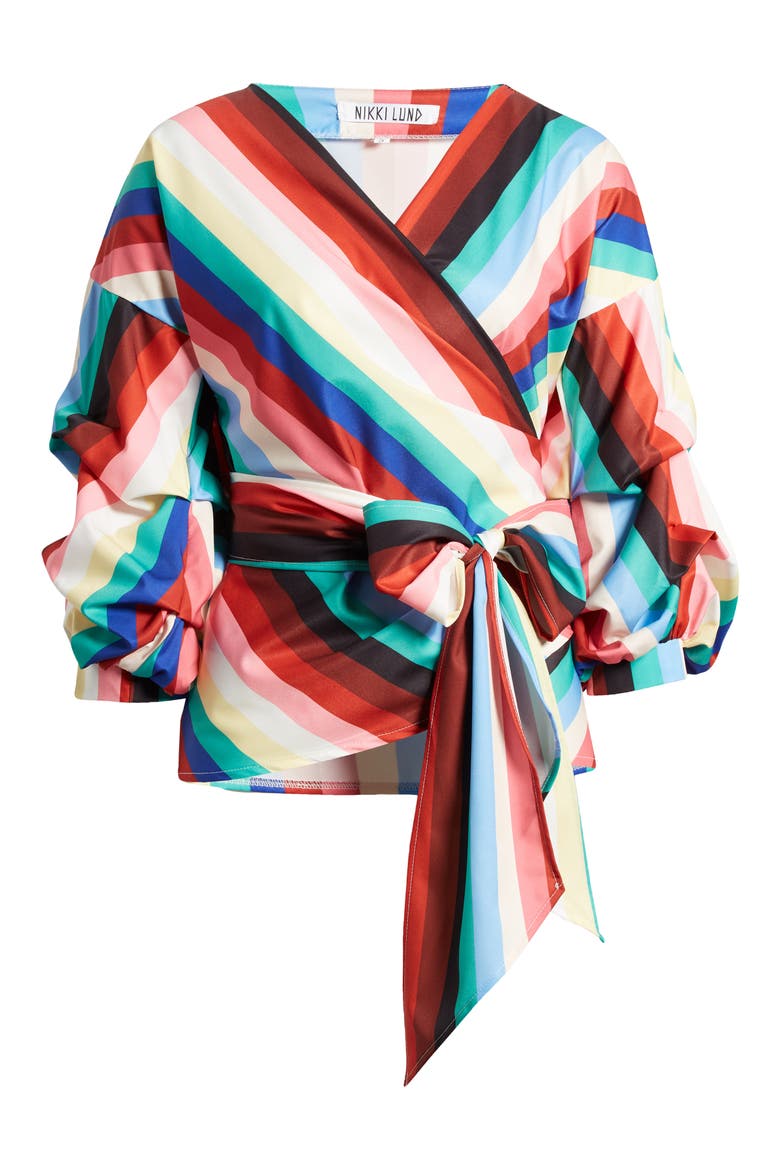 Anna Tie Waist Wrap Top, Alternate, color, RAINBOW