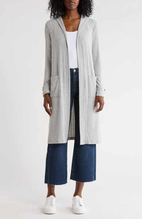 CHENAULT Hooded Ribbed Long Cardigan