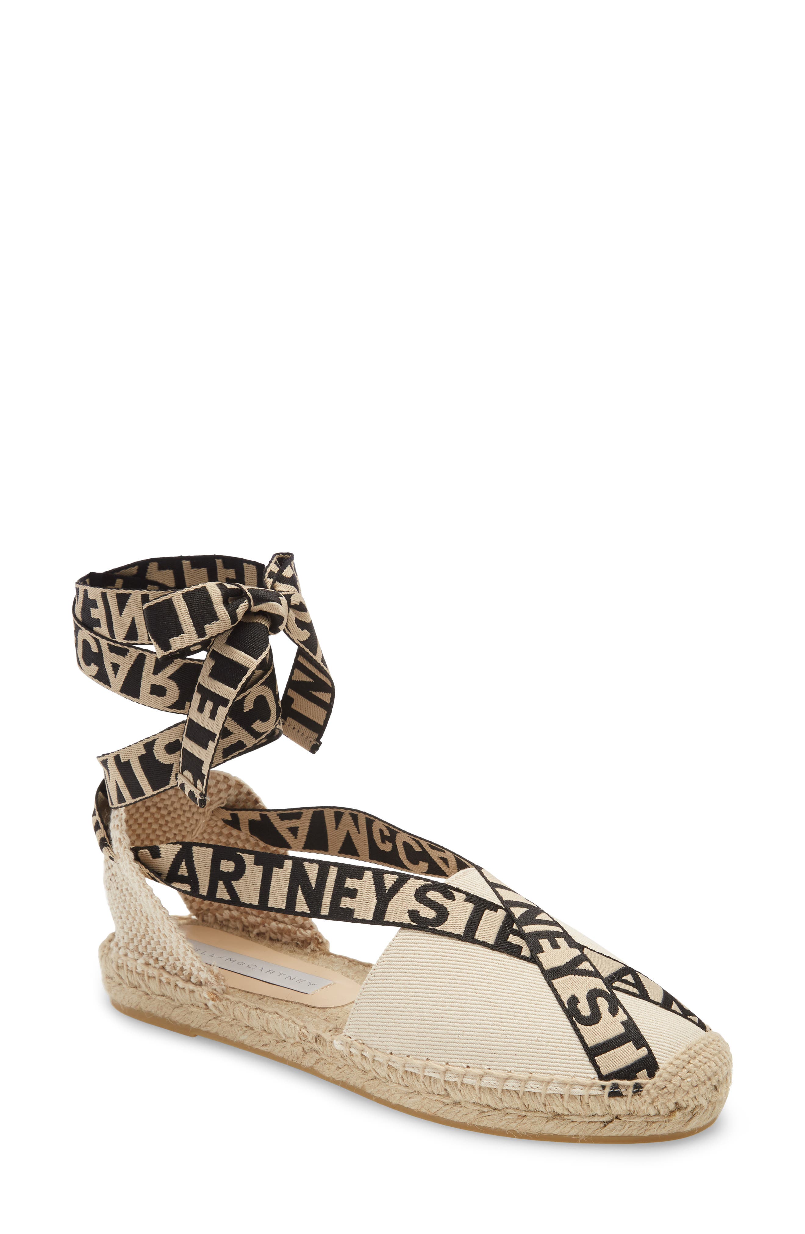 Gaia Logo Ankle Wrap Espadrille Flat, Main, color, STRAW/ ECRU