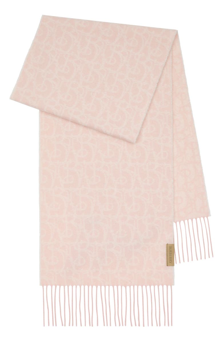Burberry B Charm Anagram Double Face Cashmere Fringe Scarf, Alternate, color, Peony Pink