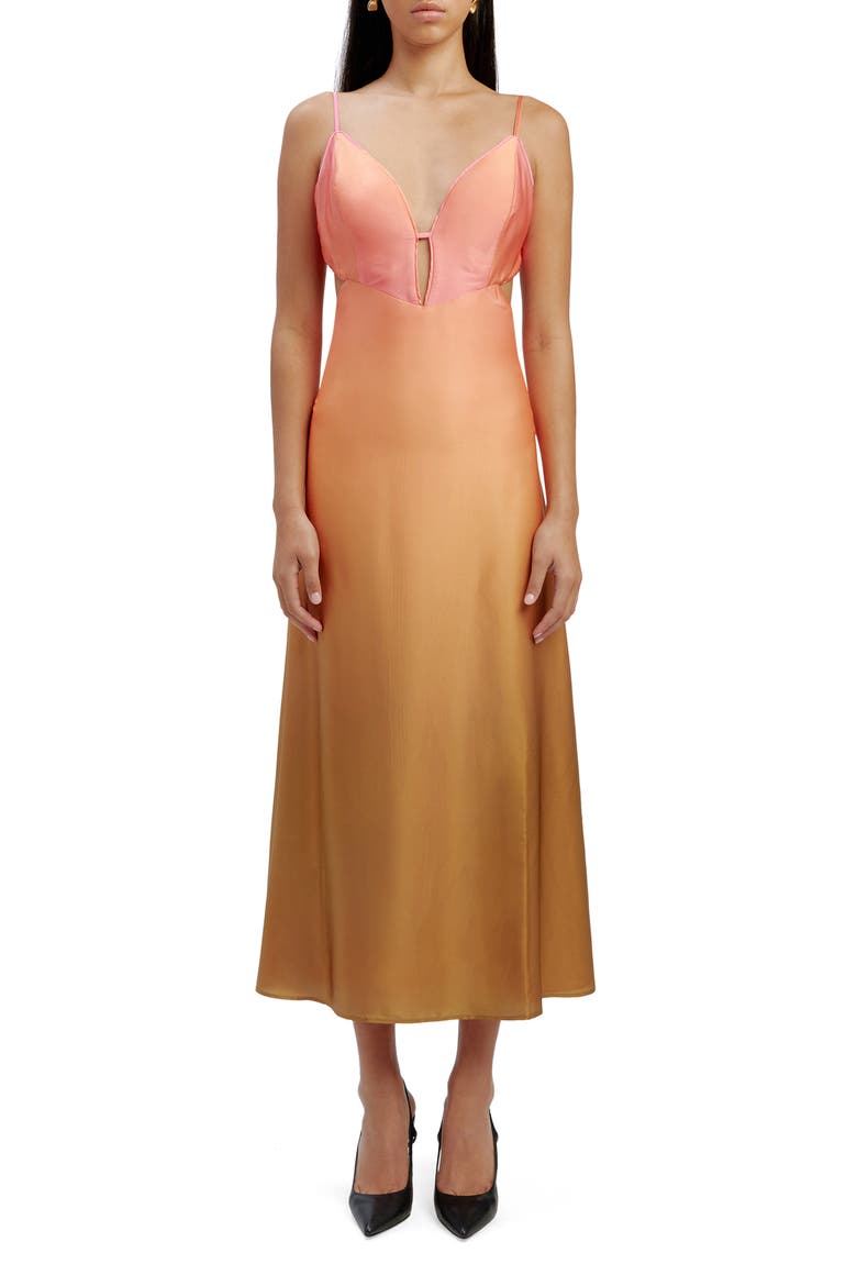 Karlotta Ombré Cutout Satin Maxi Slipdress, Main, color, PINK OMBRE