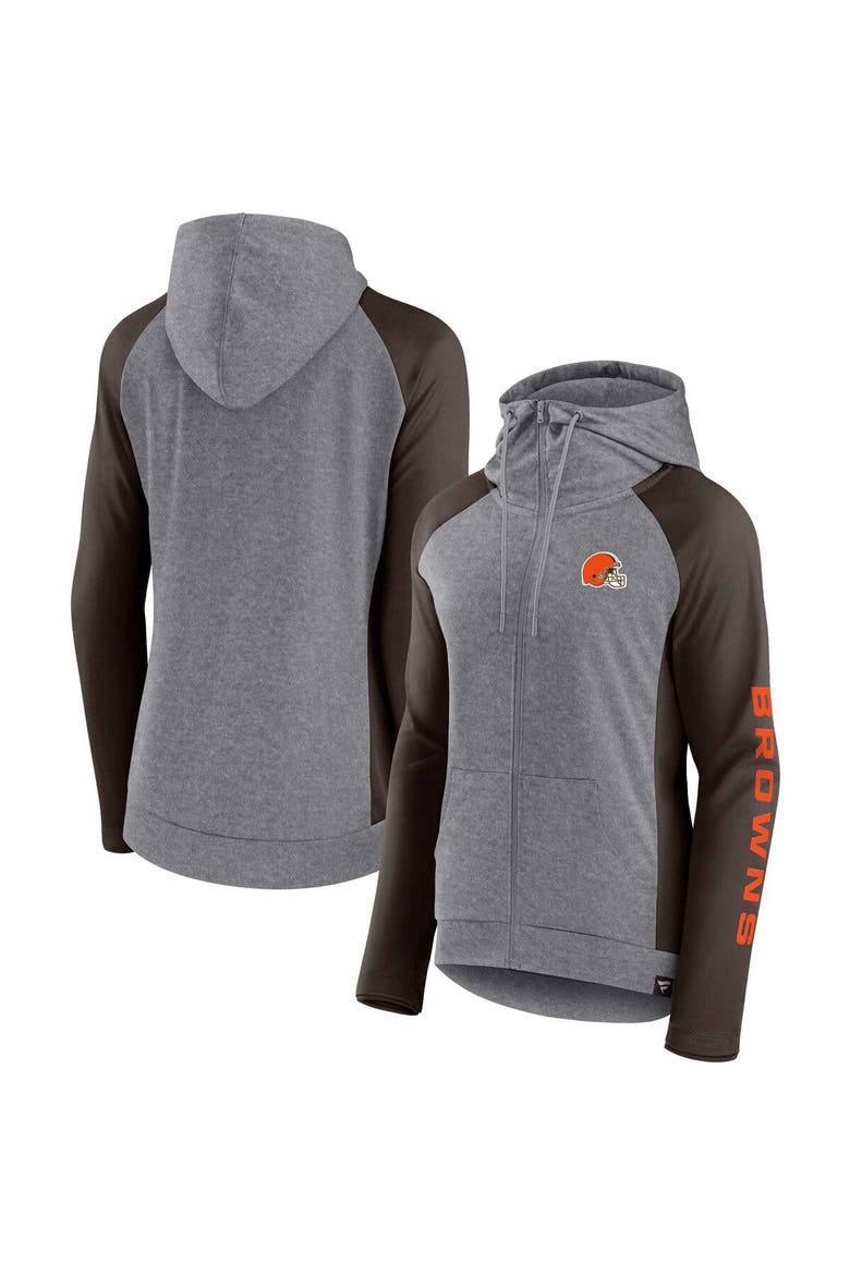 Women's Fanatics Branded  Heather Gray/College Brown Cleveland Browns Blind Side Lightweight Full-Zip Hoodie, Main, color, Heather Gray