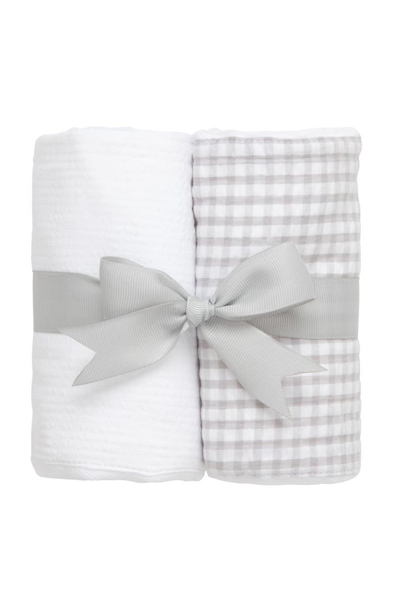 Basics Set of Two Burp Cloths, Main, color, Gray Check & White Stripe