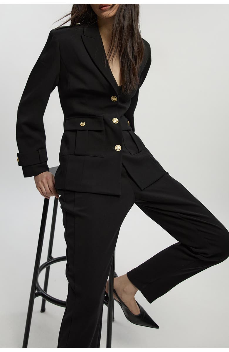 Karen Millen Petite Military Single Breasted Blazer, Alternate, color, Black