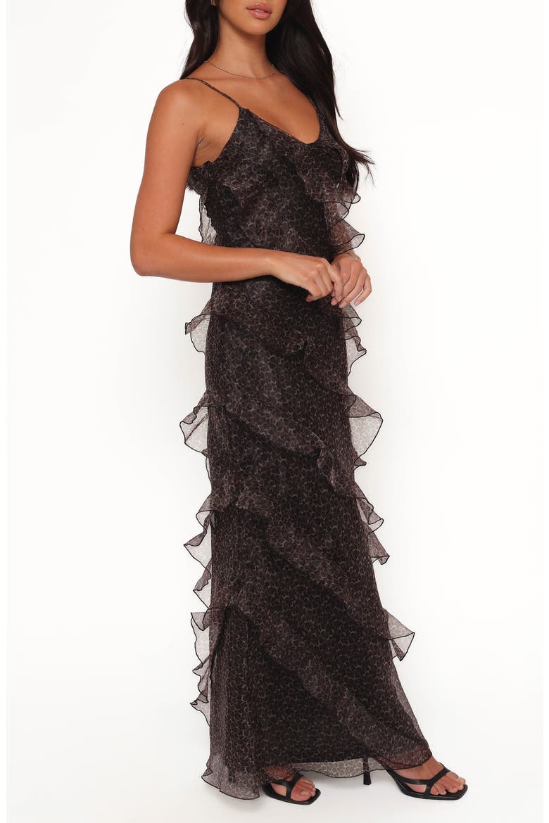 Ciao Leopard Print Ruffle Chiffon Maxi Dress, Alternate, color, BLACK LEOPARD