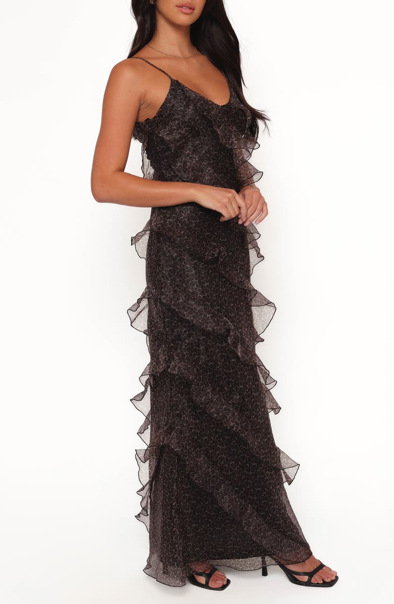 Petal & Pup Ciao Leopard Print Ruffle Chiffon Maxi Dress, Alternate, color, Black Leopard