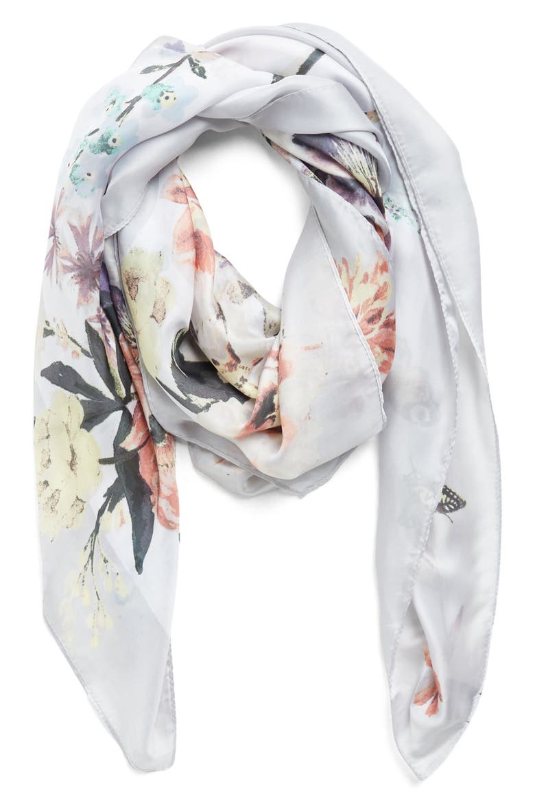 Butterfly Garden Print Square Scarf, Main, color, NEUTRAL