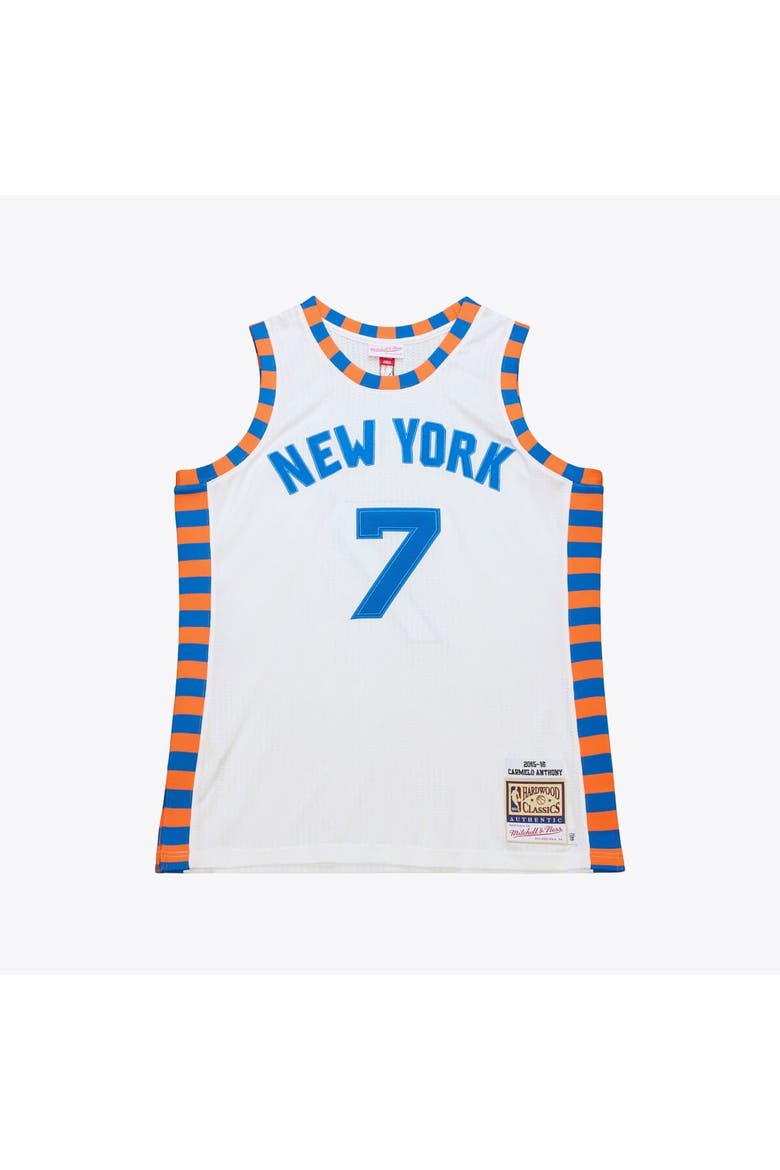 Men's Mitchell & Ness Carmelo Anthony White New York Knicks 2015-16 Hardwood Classics Authentic Jersey, Main, color, White