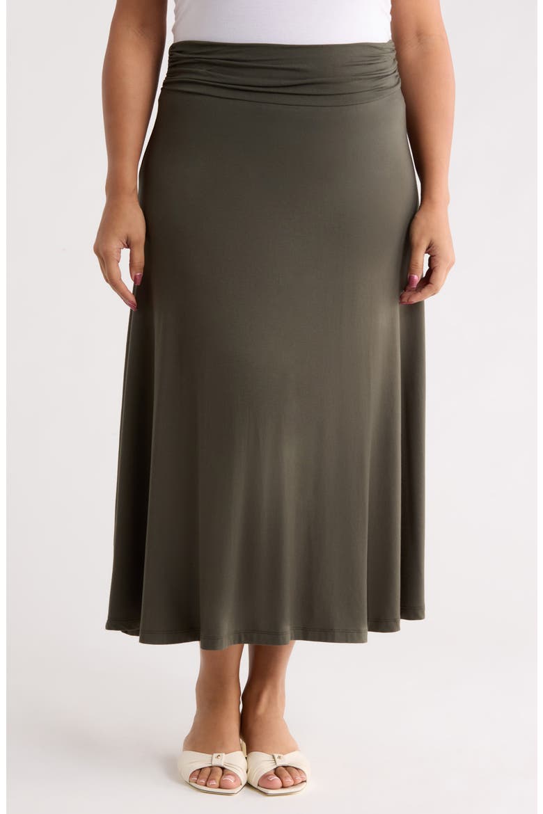 Foldover Waist Midi Skirt, Main, color, OLIVE