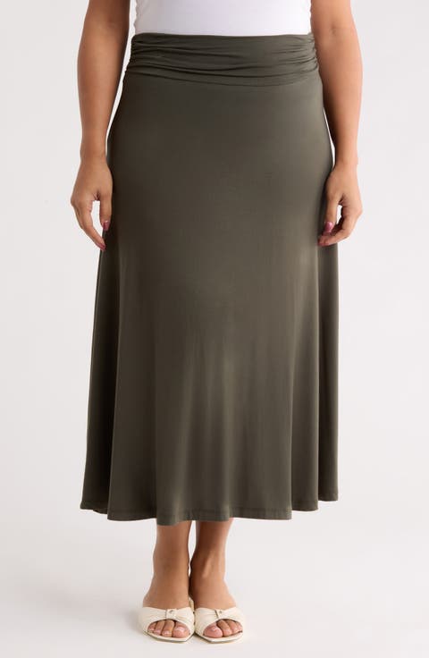 Foldover Waist Midi Skirt (Plus)