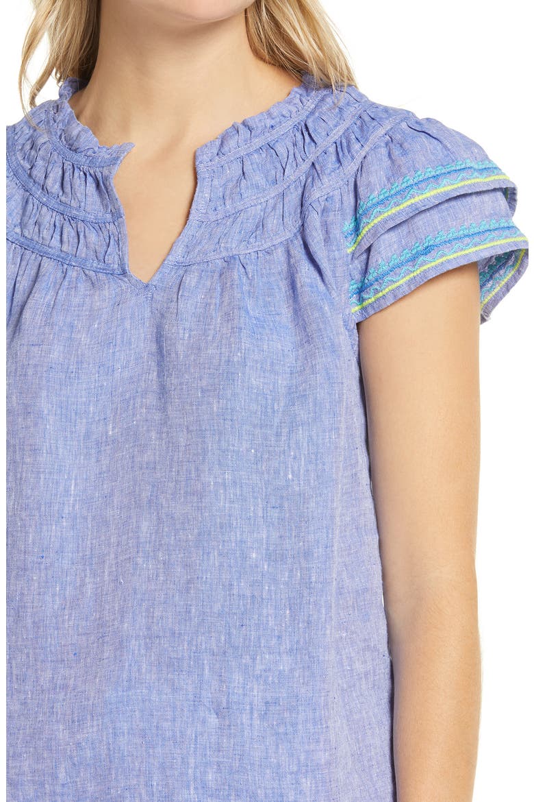 Cross Dyed Embroidered Linen Top, Alternate, color, MARLIN