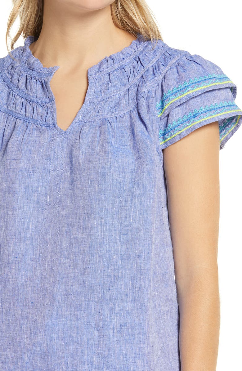 vineyard vines Cross Dyed Embroidered Linen Top, Alternate, color,