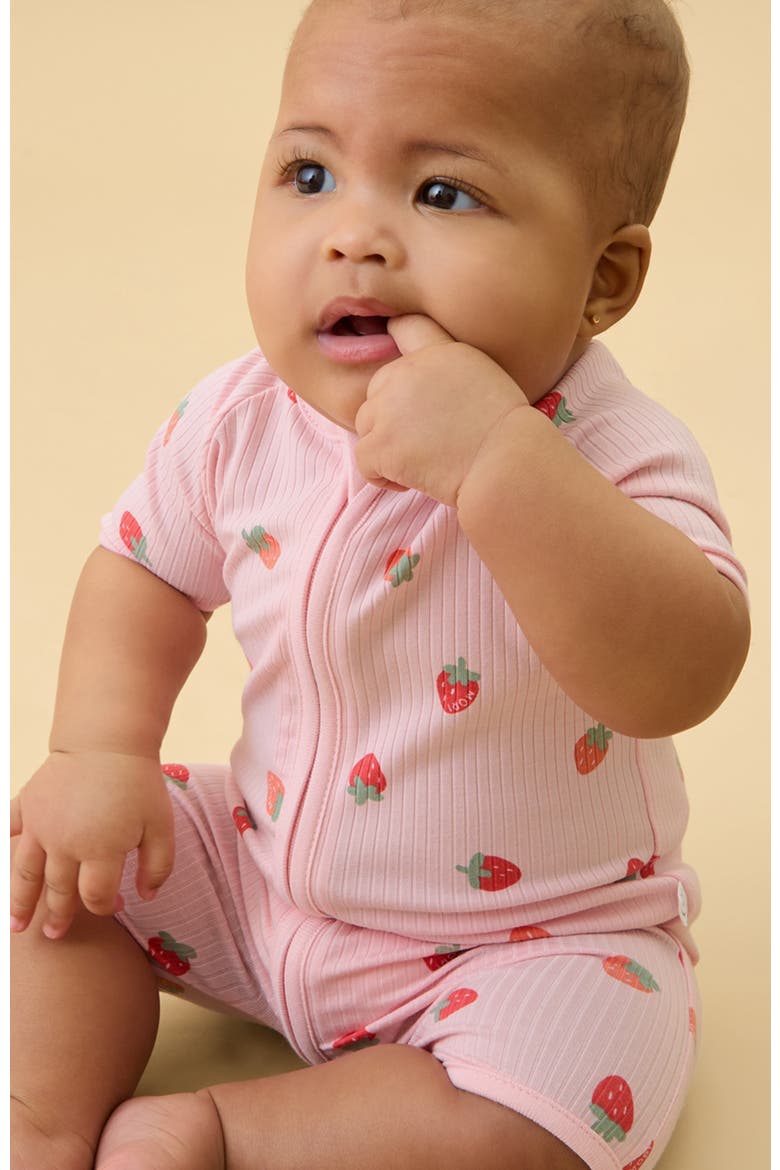 Printed Ribbed Summer Zip-Up Sleepsuit, Alternate, color, Strawberry Crystal Rose