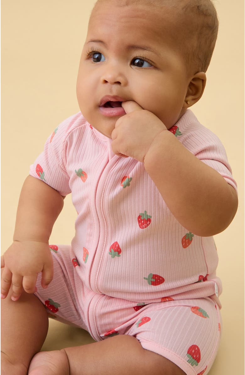 MORI Printed Ribbed Summer Zip-Up Sleepsuit, Alternate, color, Strawberry Crystal Rose