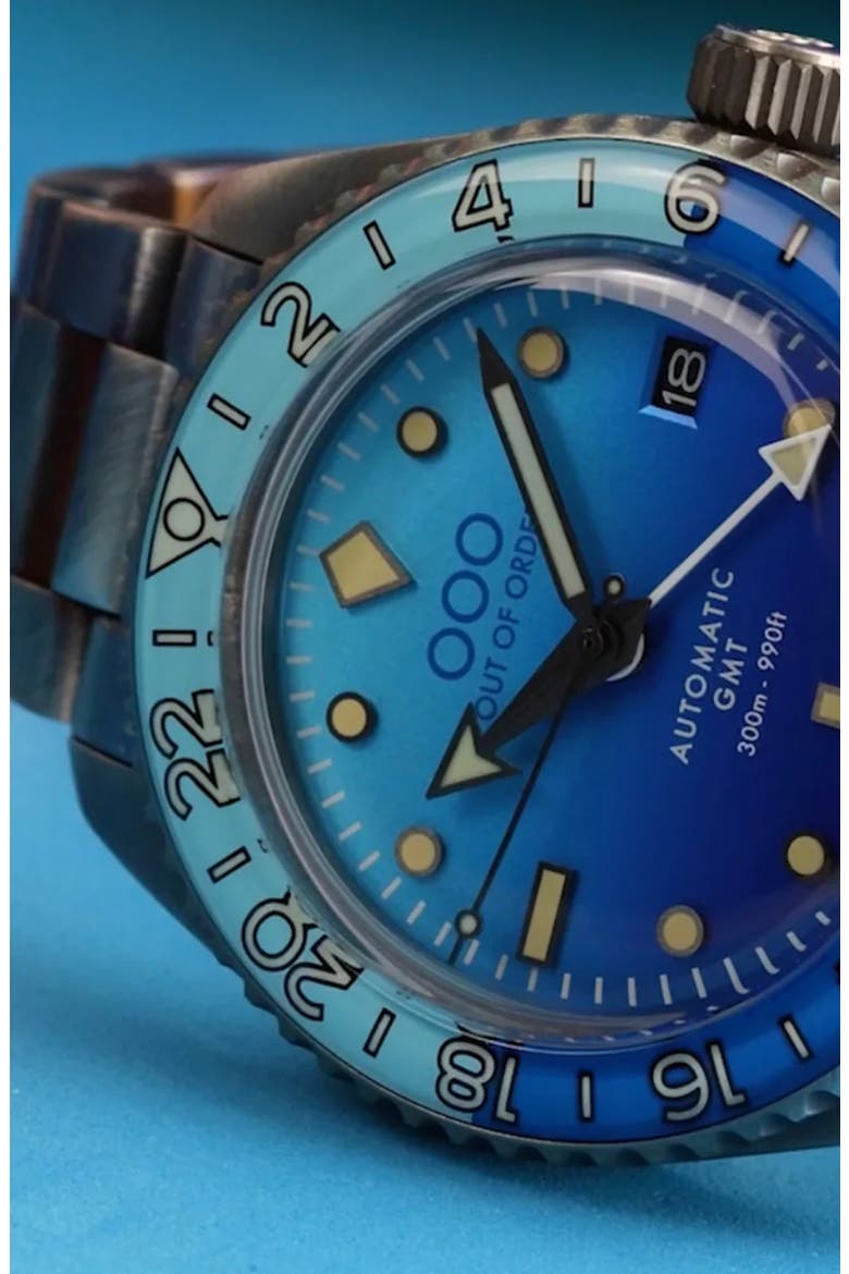 Shaker Automatic GMT Ultra Distressed Bracelet Watch, 40mm, Alternate, color, BOMBA BLUE