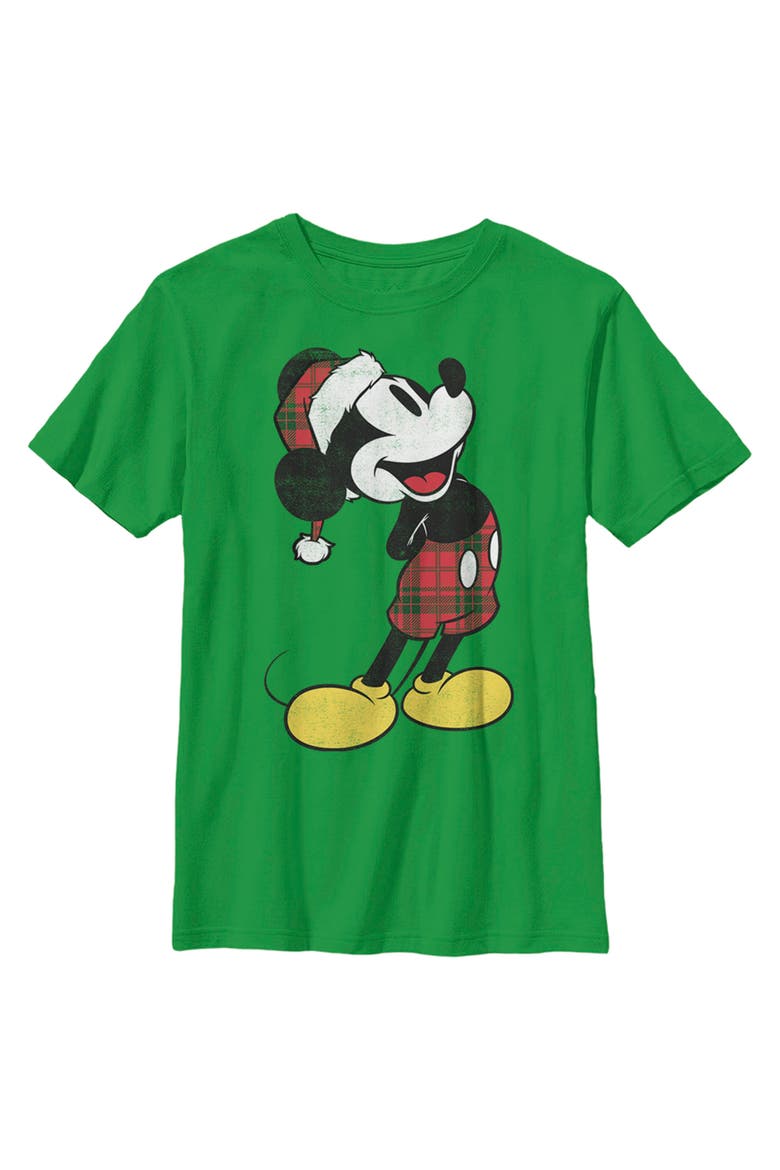Boy's Mickey & Friends Mickey Going Plaid For Christmas  Graphic T-Shirt, Main, color, Kelly Green