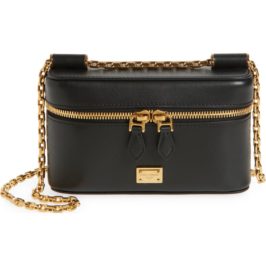 Dolce & Gabbana Sicily Leather Shoulder Bag With Metal Logo Tag In Black