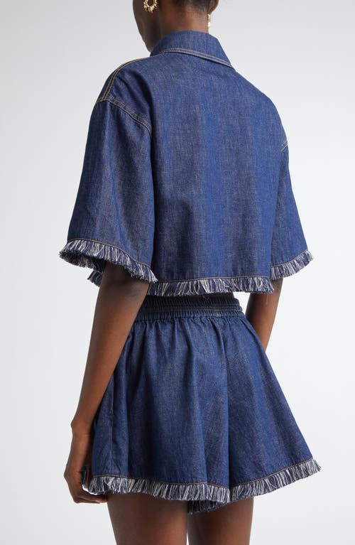 Shop Zimmermann Rhiannon Fringe Trim Crop Denim Shirt In Atlantic