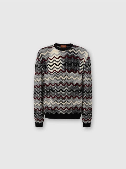 Crew Neck Sweater With Geometric Zigzag Pattern