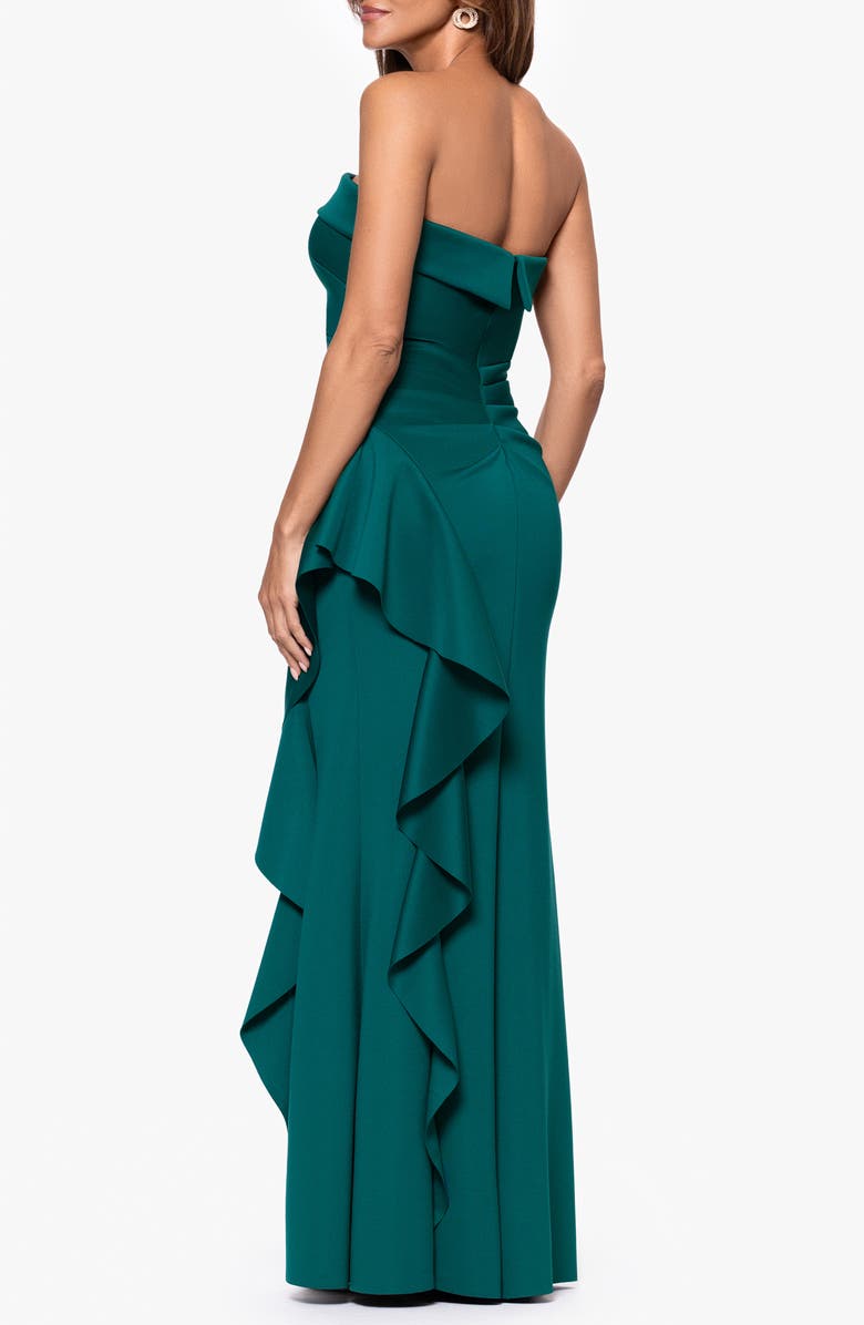 Xscape Evenings Ruffle Strapless Scuba Crepe Gown, Alternate, color, Hunter