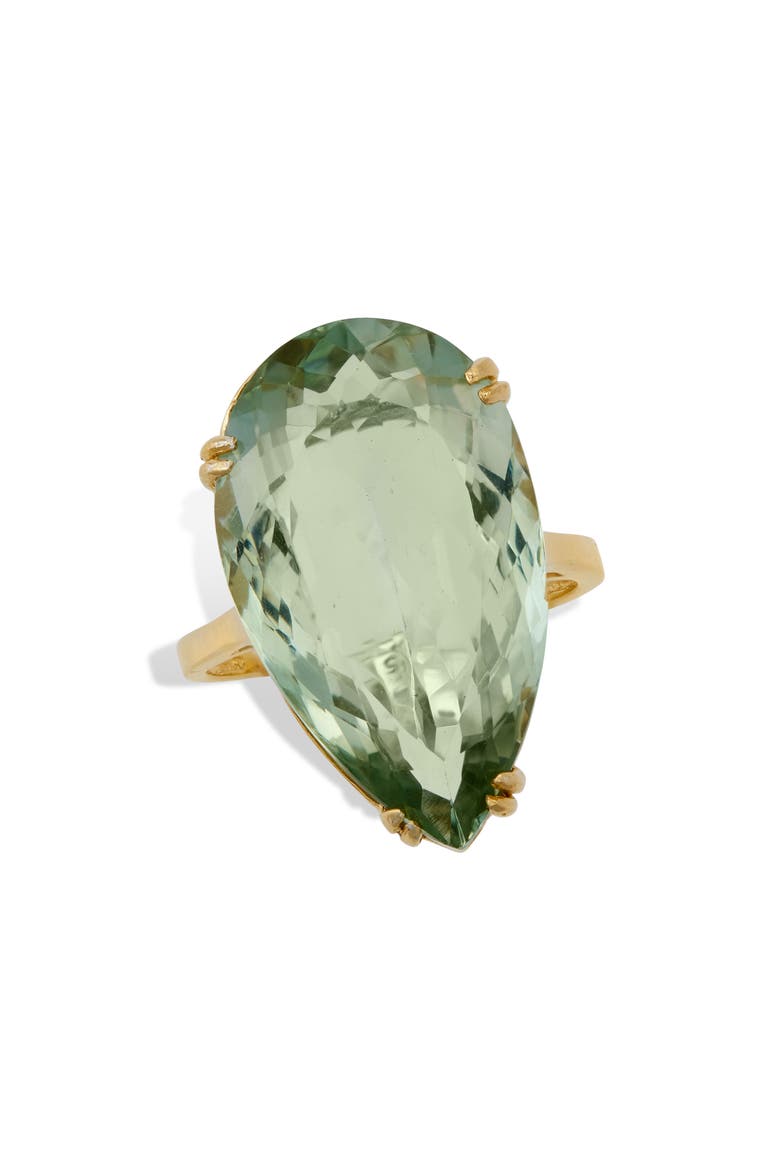 18K Gold Plate Sterling Silver Teardrop Green Quartz Ring, Main, color, YELLOW GOLD/ GREEN