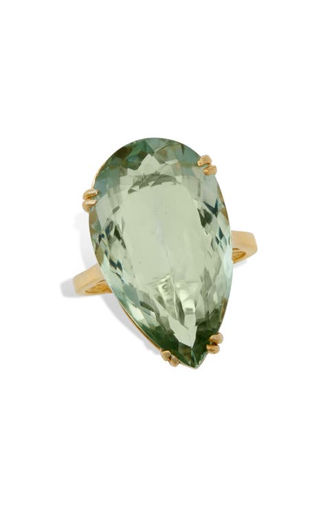 18K Gold Plate Sterling Silver Teardrop Green Quartz Ring