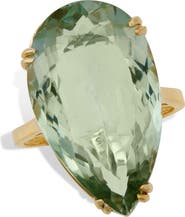 SAVVY CIE JEWELS 18K Gold Plate Sterling Silver Teardrop Green Quartz Ring