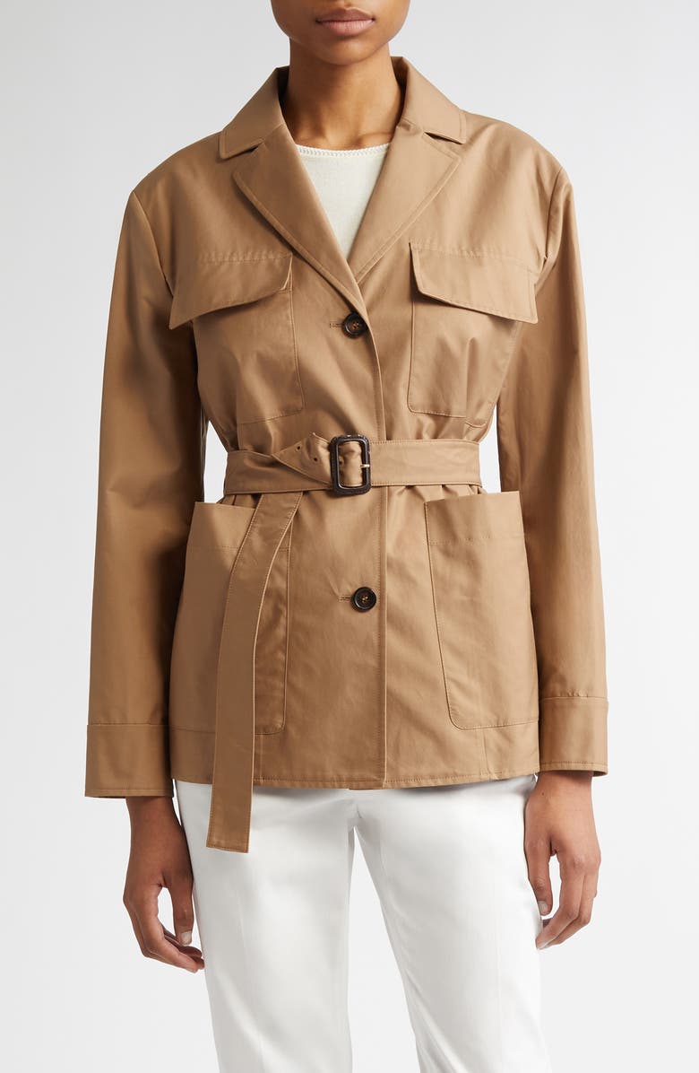 Max Mara Giulia Water Repellent Twill Belted Jacket, Main, color, Camel