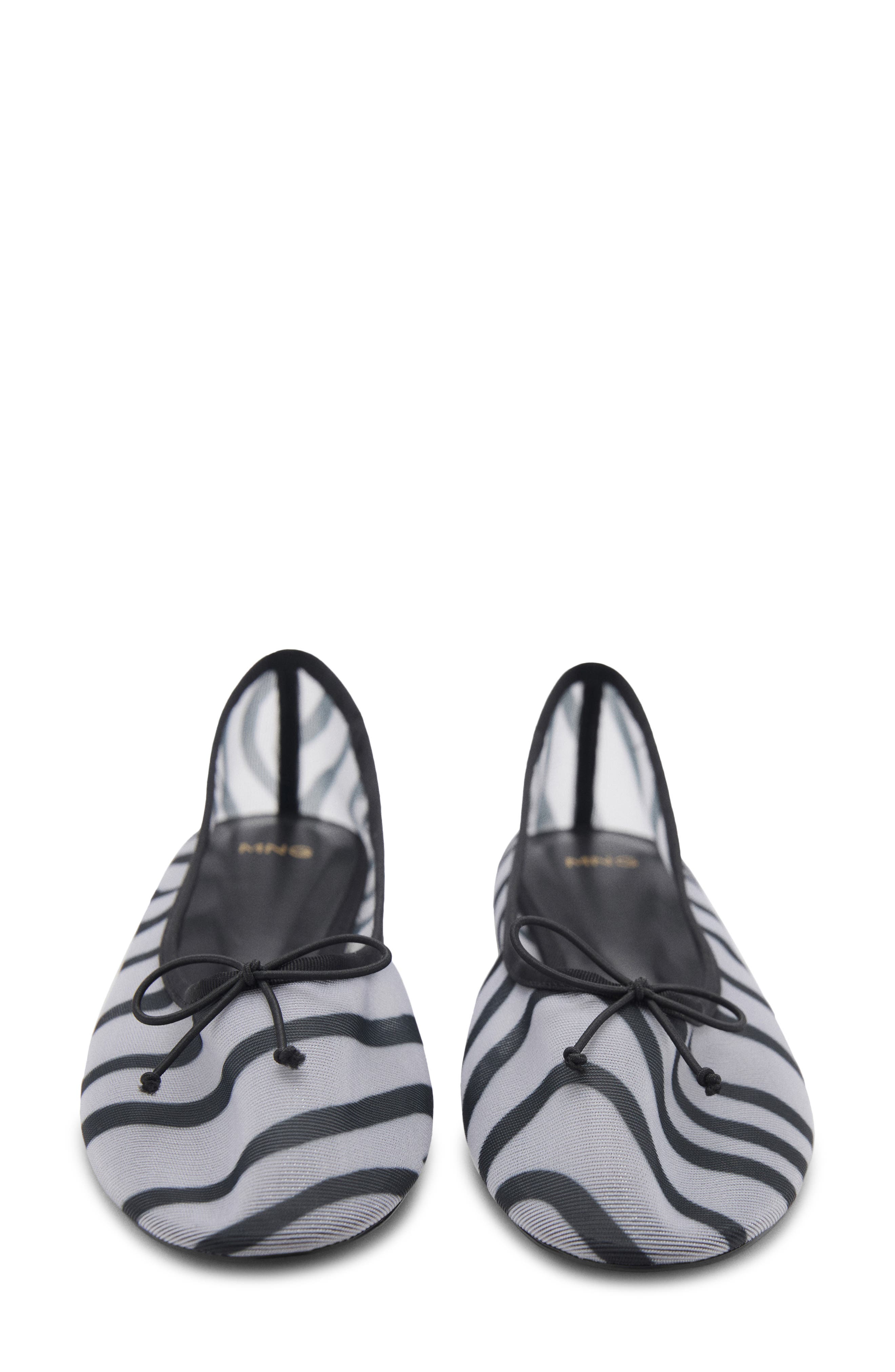 MANGO Animal Print Mesh Ballerina Flat, Alternate, color, White
