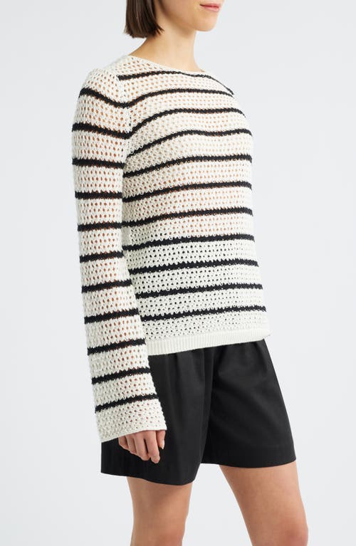 Bobeau Stripe Open Stitch Sweater In Metallic