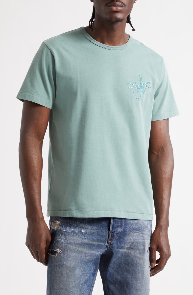 JW Anderson Ribbon Anchor Embroidered Logo T-Shirt, Main, color, Washed Teal