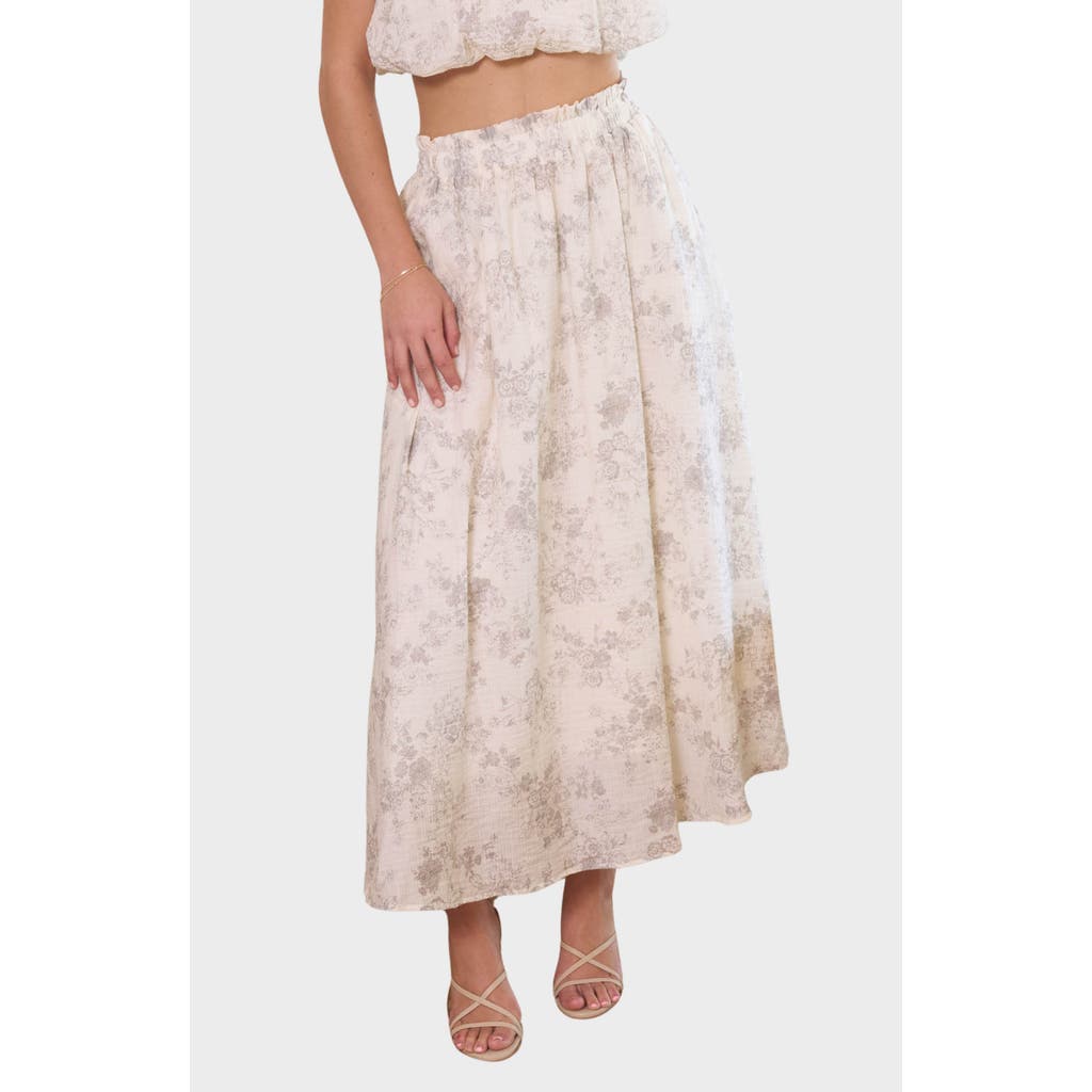 BLU PEPPER BLU PEPPER FLORAL RUFFLE WAIST MIDI SKIRT