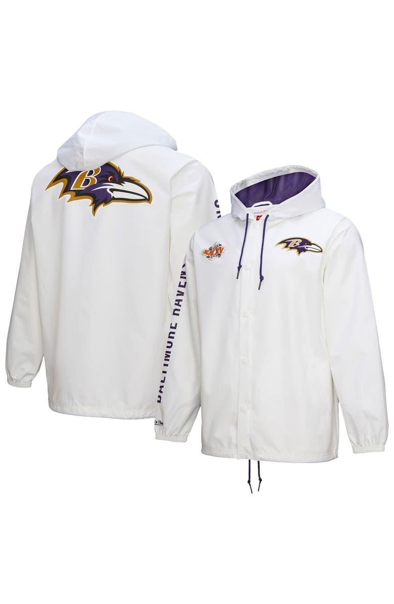 Mitchell & Ness Men's Mitchell & Ness  White Baltimore Ravens Vintage Logo Coaches Full-Snap Hoodie Jacket, Main, color, 
