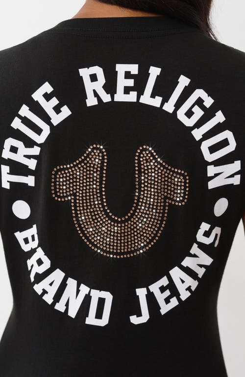 True Religion Crystal Horseshoe V-neck T-shirt In Black
